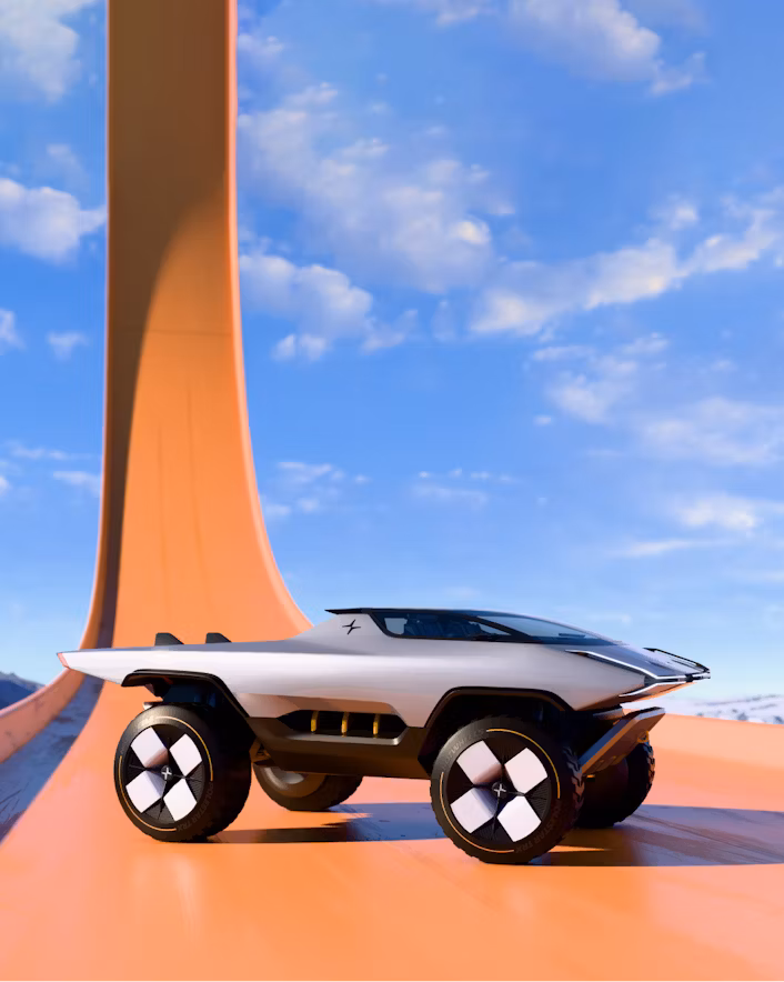 Toy car in front of large track loop