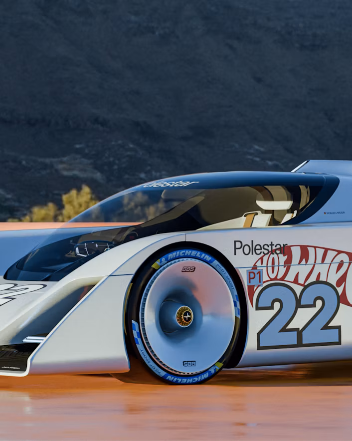 Side view of blue and white toy race car