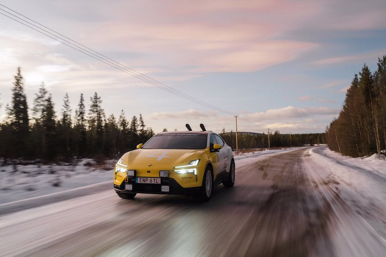 A car driving on snowy road