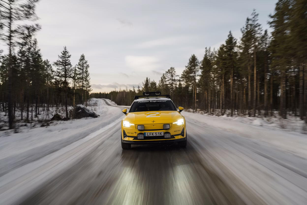 A car driving on snowy road