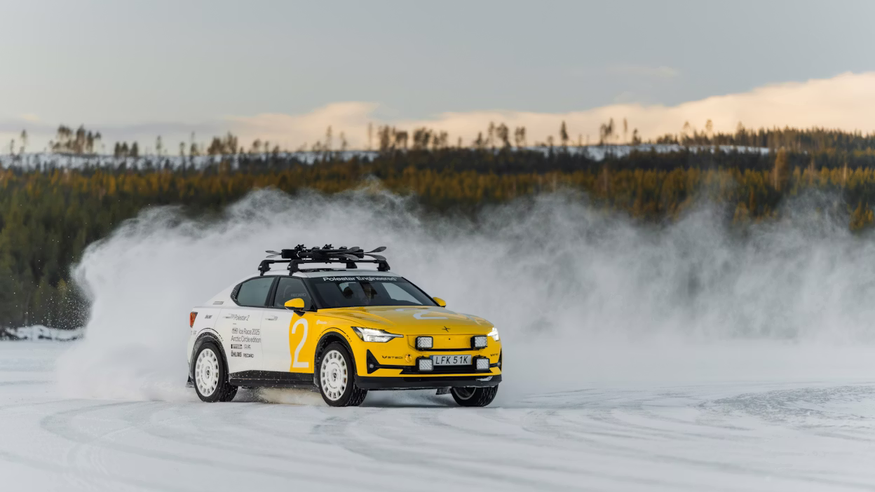 A car drifting on snow ice track