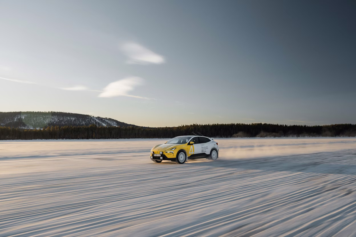 A car driving on frozen lake