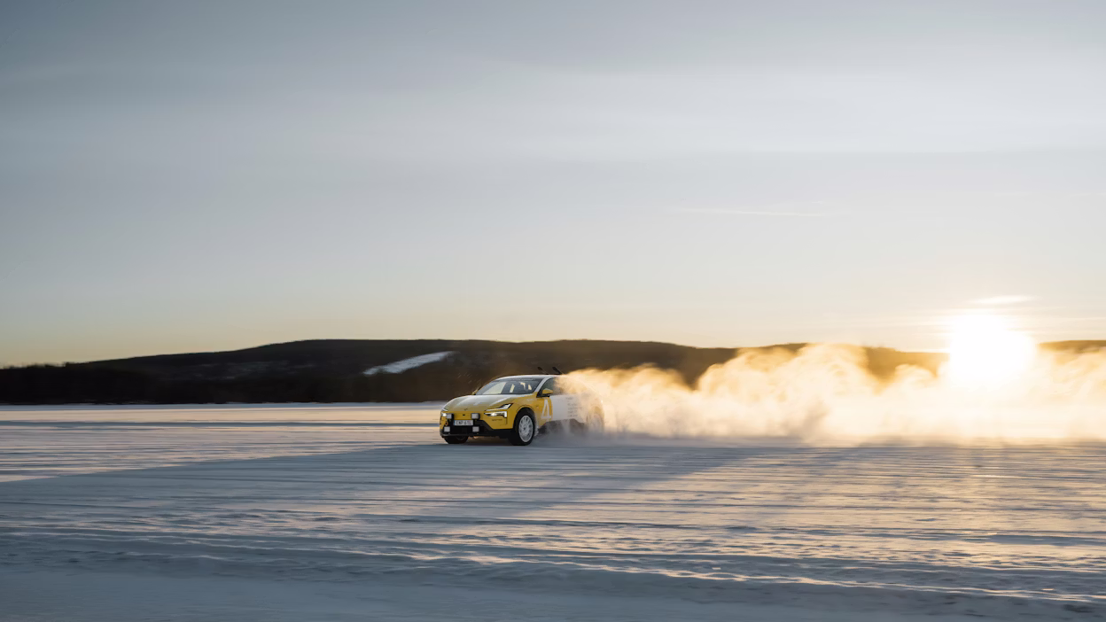 A car drifting on frozen lake