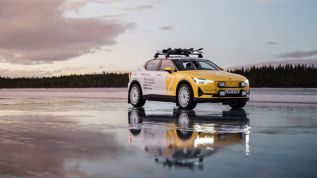 A car parked on frozen lake