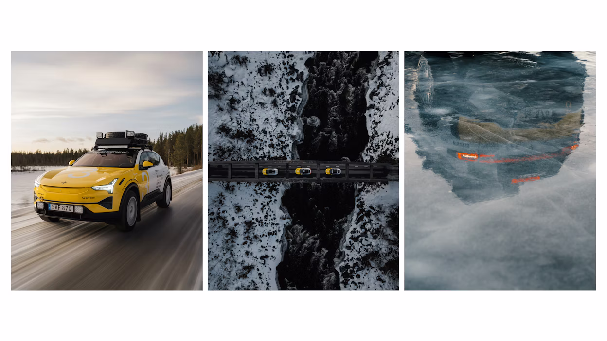 A collage of car images on roads, bridges, and lakes