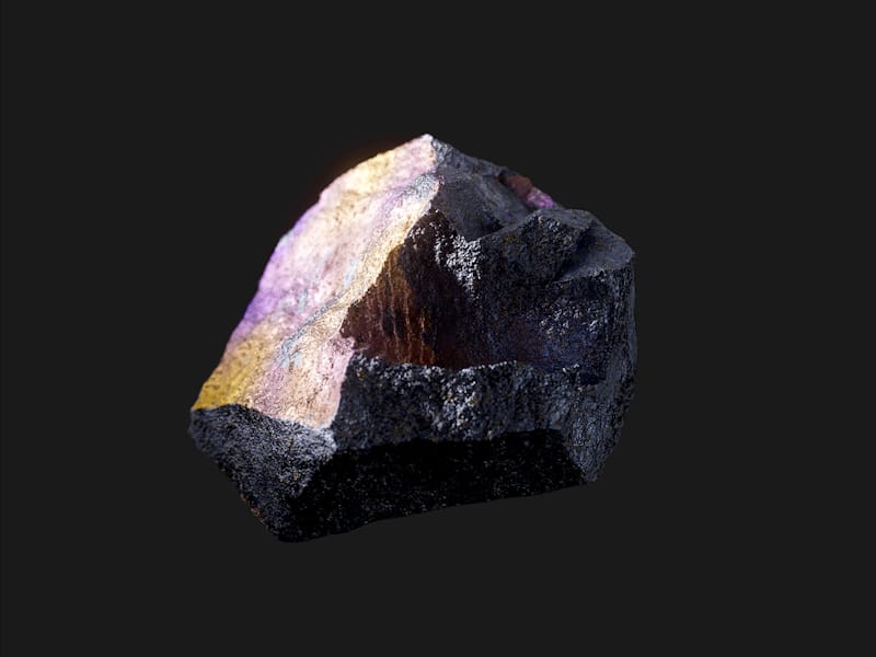 Rock with rough texture and multicolored surface on black background.