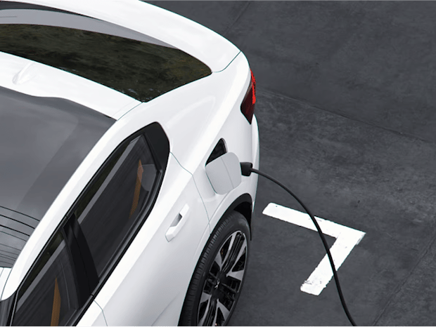 Polestar car charging at a parking space.