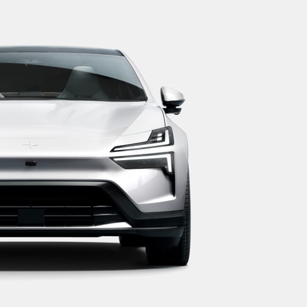 White Polestar 4 with a grey background.
