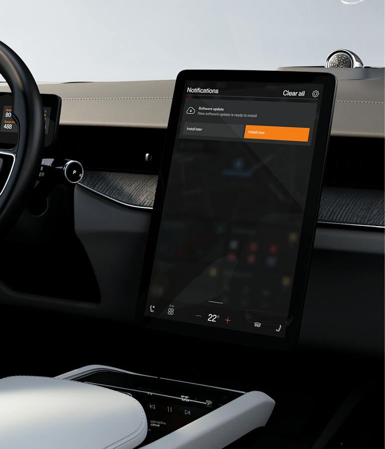 Polestar 5 centre display showing the installation prompt for a new software update.