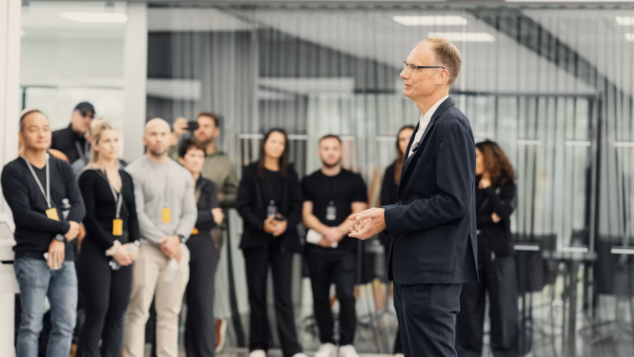 Polestar CEO talking in front of people