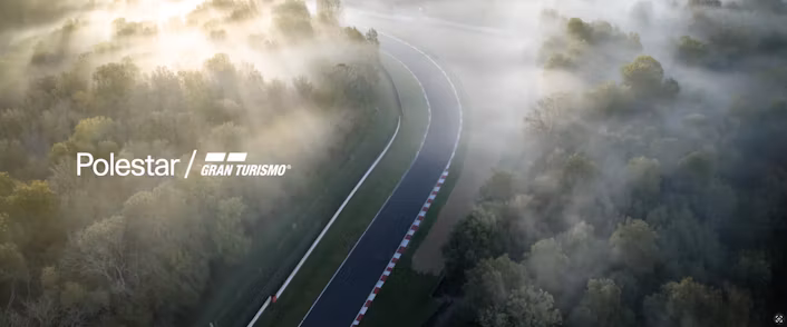 Aerial shot of track with Polestar and Gran Turismo logos