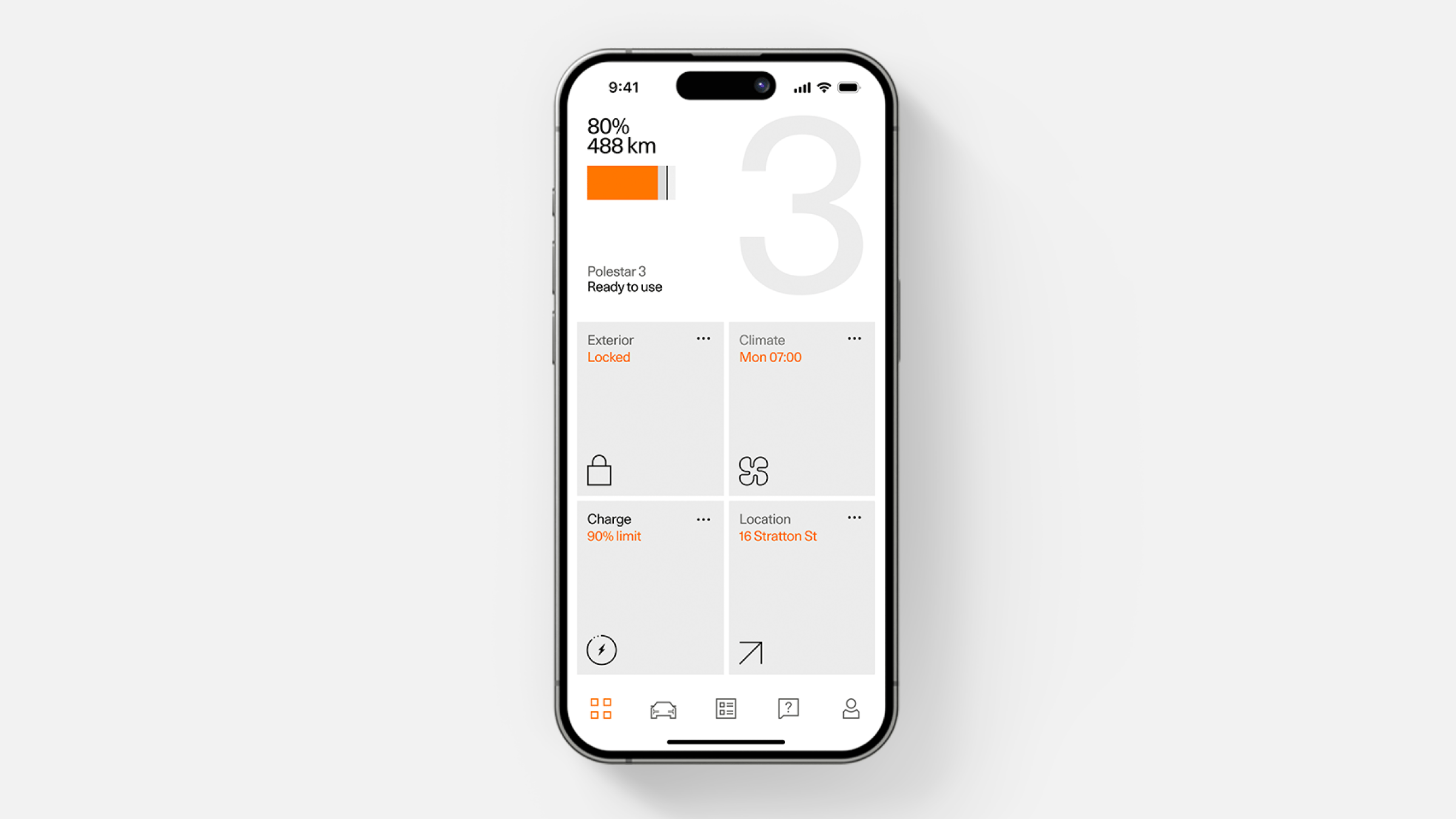 Phone screen with Polestar app interface