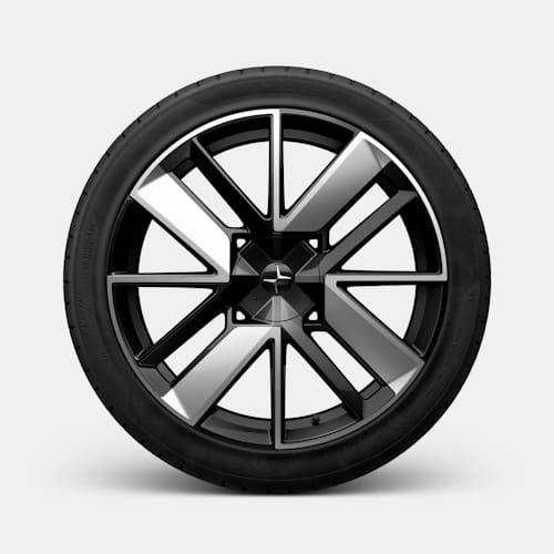 Polestar 4 coupé’s 21-inch forged wheel with gloss black surface finish.