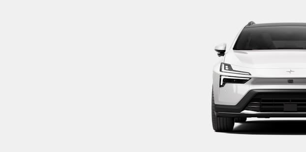 White Polestar 4 SUV with a grey background.