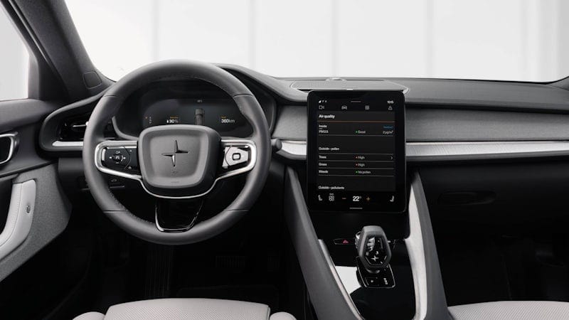 The dashboard inside of the Polestar 2.