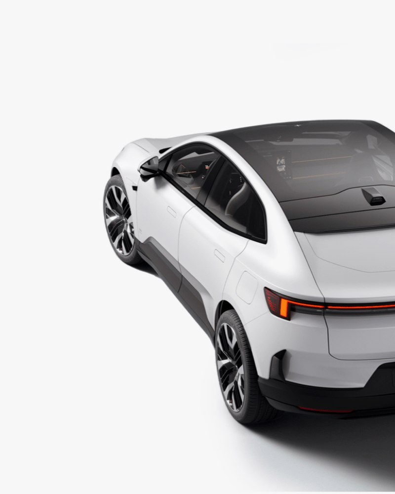 White Polestar 4 with panoramic roof and lit rear lights