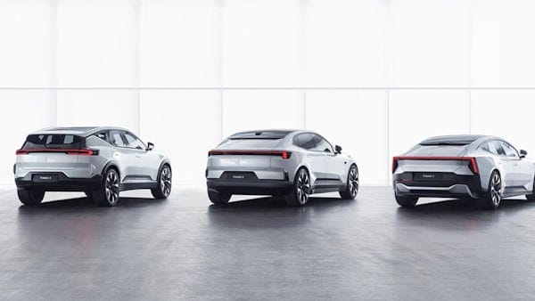 Polestar 3, 4 and 5 lined up next to each other