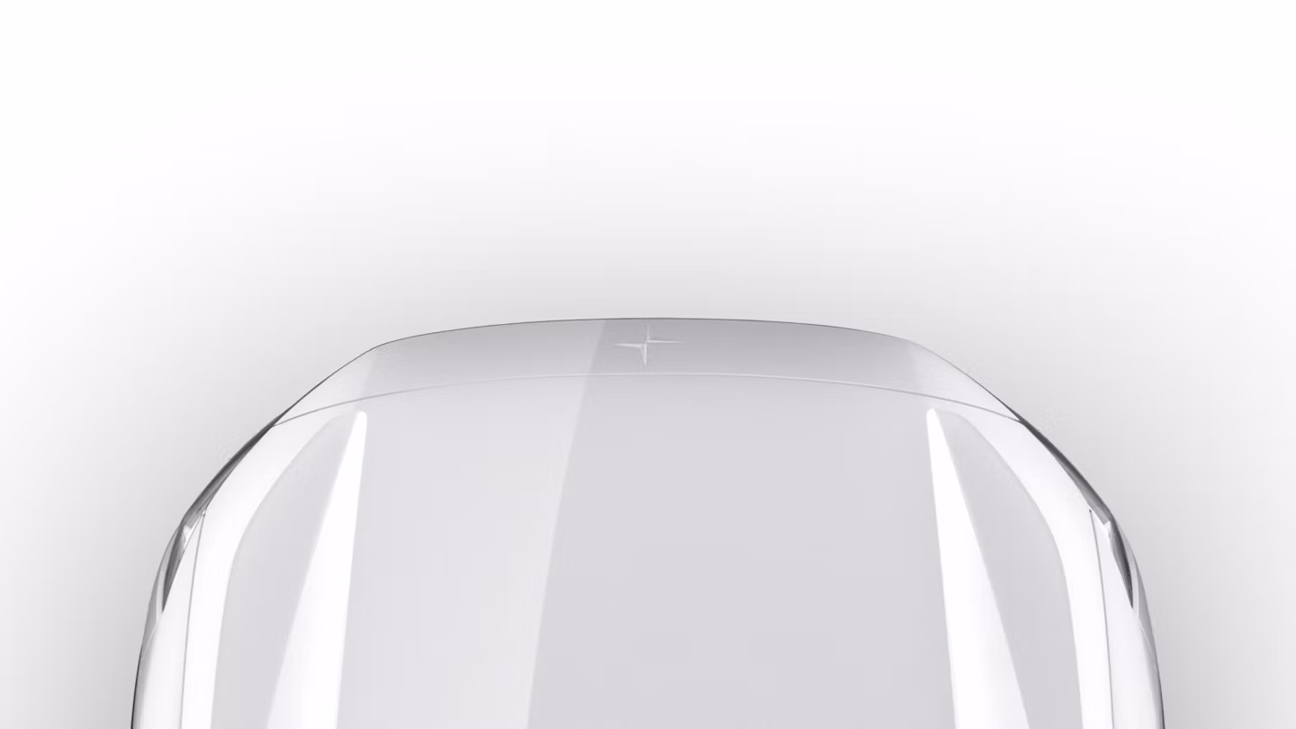 Polestar car hood in white with the Polestar logo at the front
