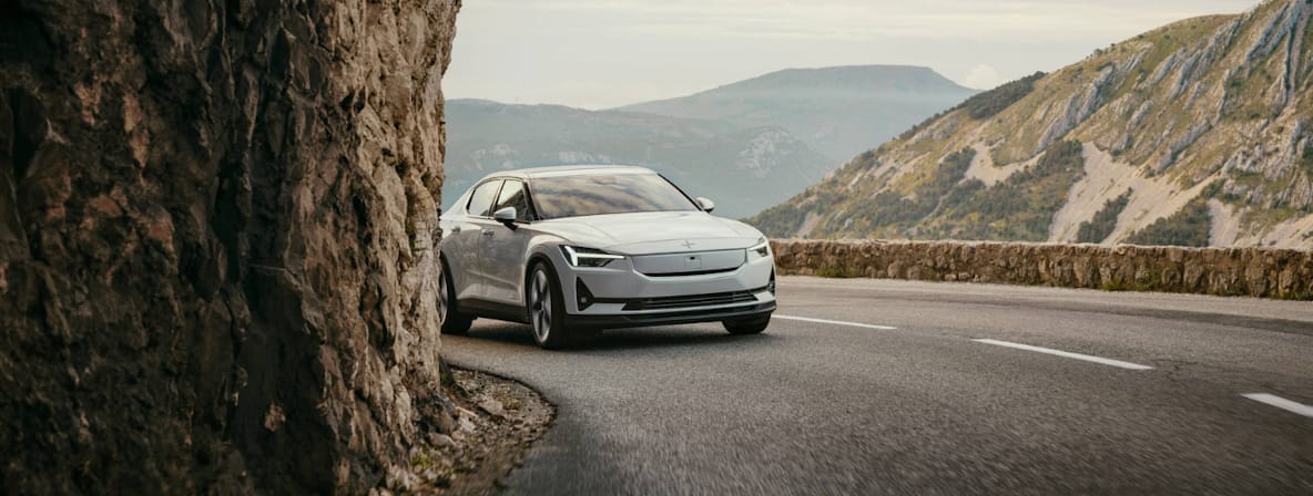 White Polestar on a mountain road