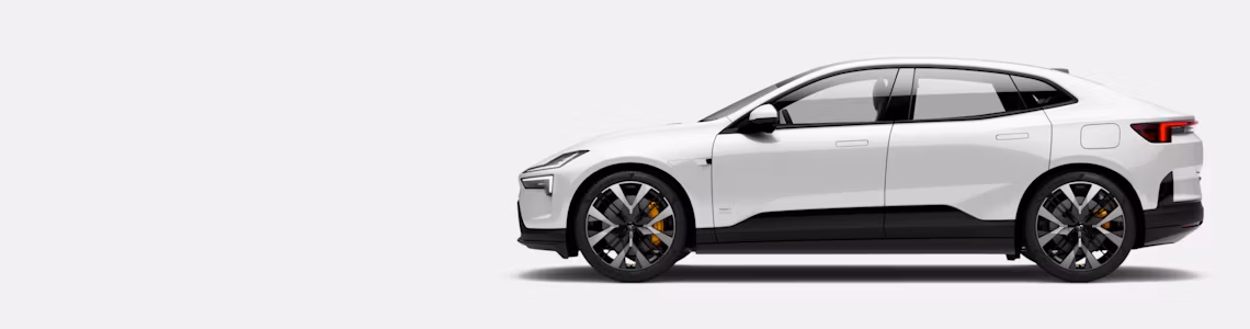 Side view of a white Polestar car on a light gray background.