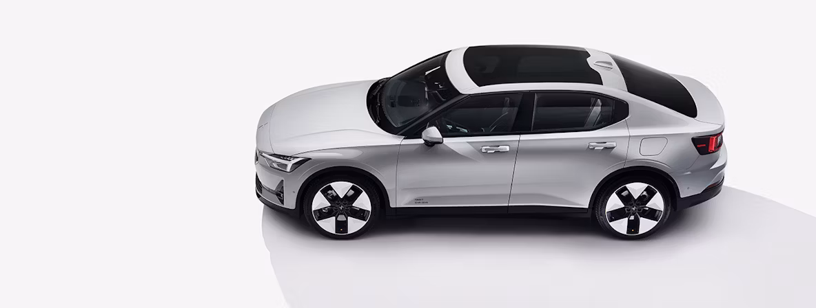 Polestar car viewed from the side on a white background.