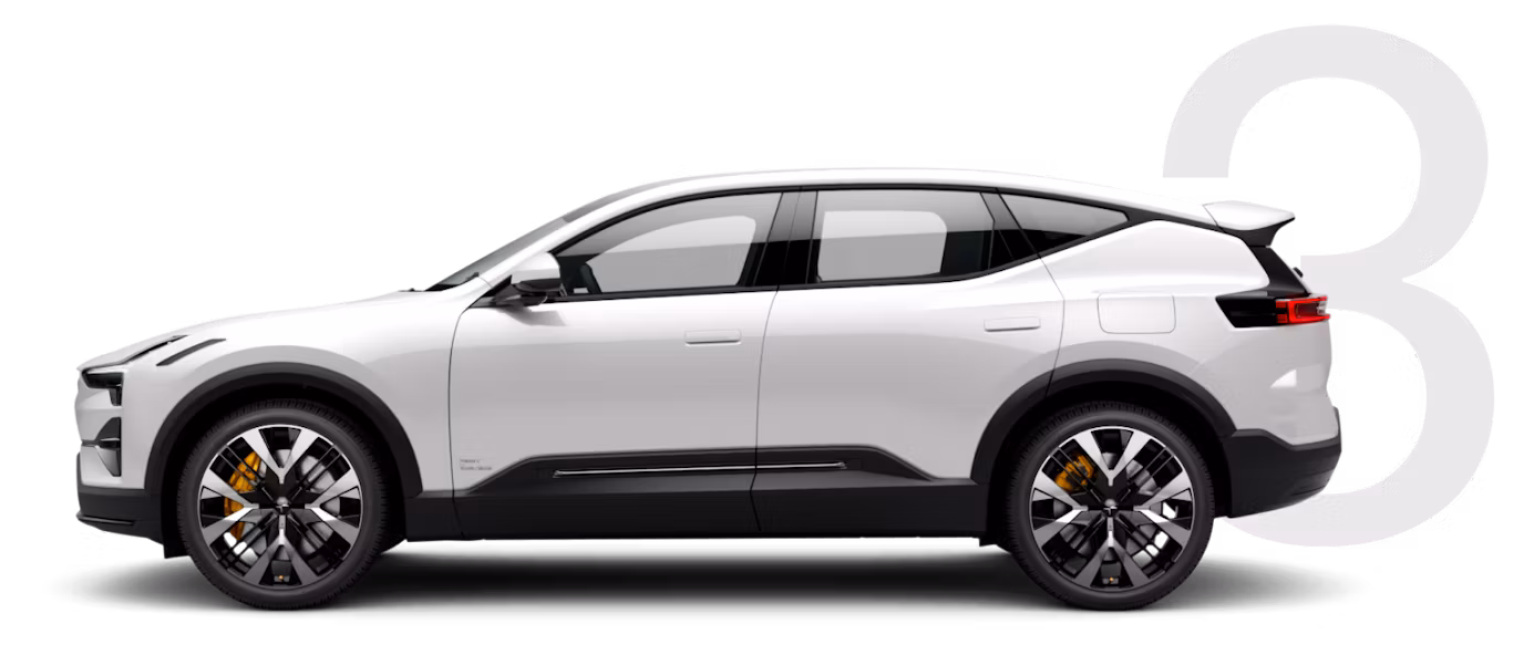 A white Polestar 3 from the side.