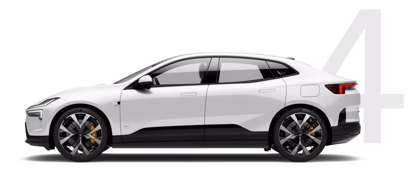 A white Polestar 4 from the side.