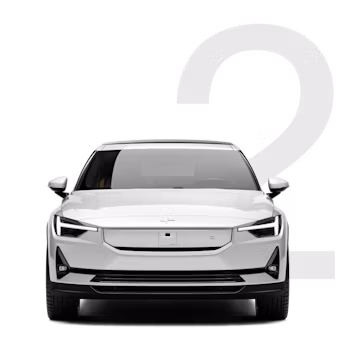 A white Polestar 2 from the front.