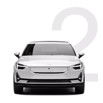A white Polestar 2 from the front.