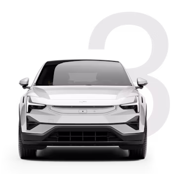 Front view of Polestar 3 with large number 3 in the background.
