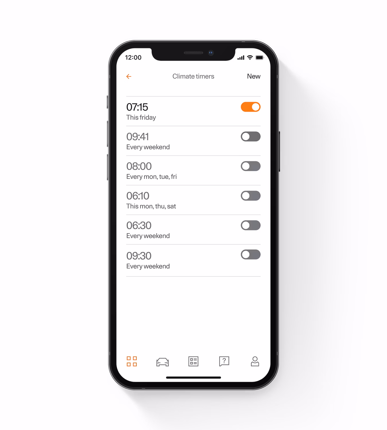 An iPhone displaying the Polestar app with climate timers.