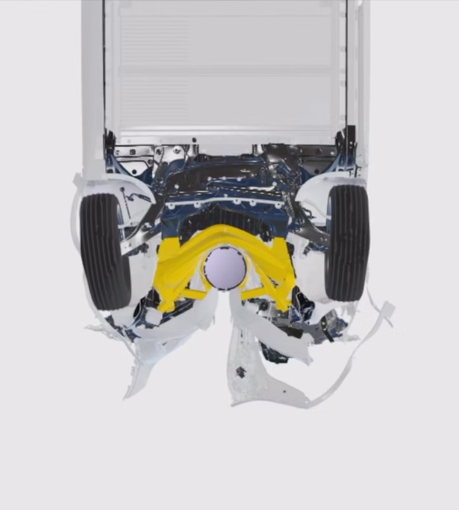The Front Lower Load Path of Polestar 2 crumples upon impact to absorb a head-on collision.