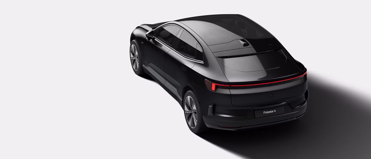 Polestar 4 in space color viewed from above, highlighting the rear against a gray studio background