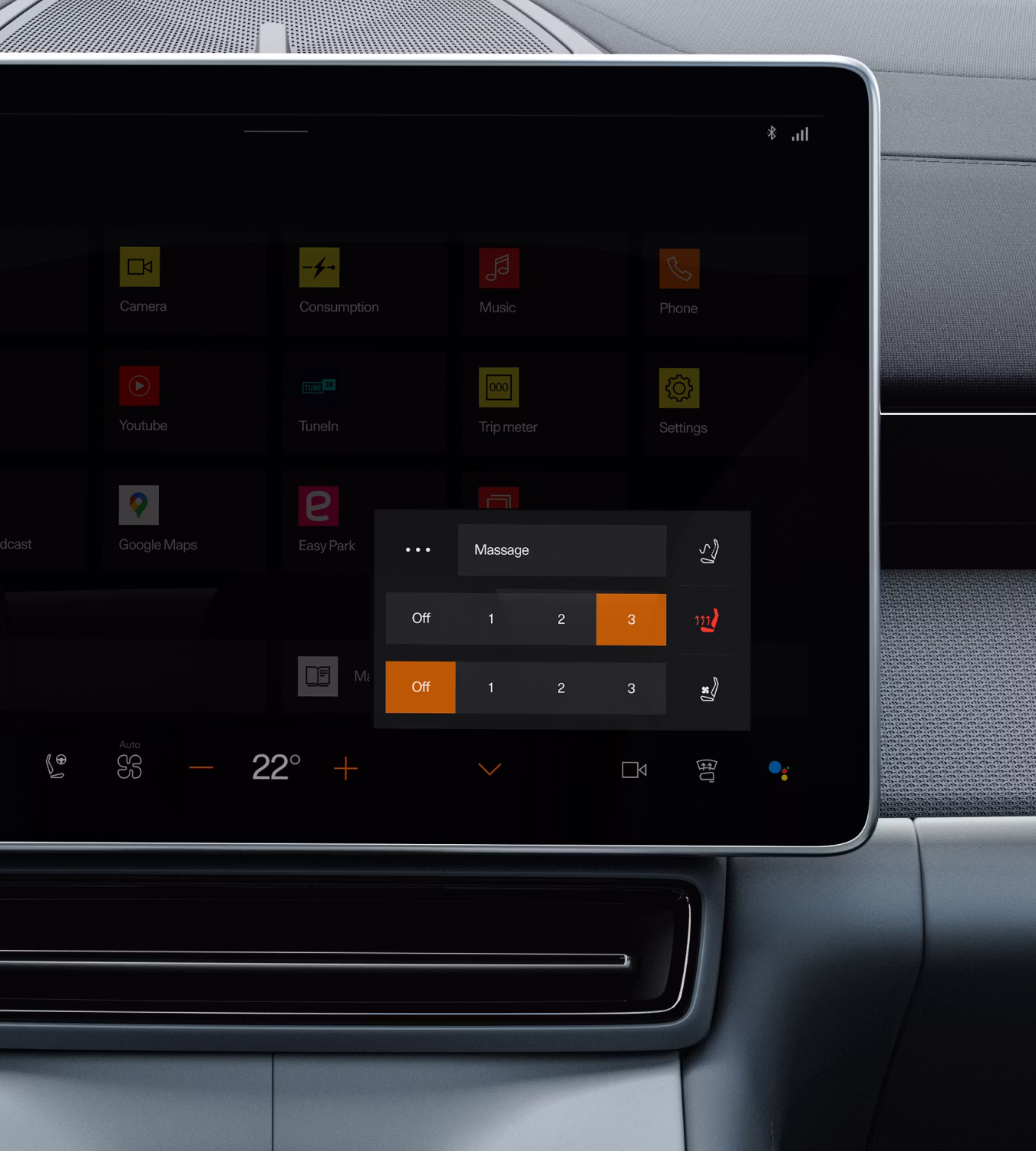 Polestar 4’s centre display showing the standard front seat heating functionality.