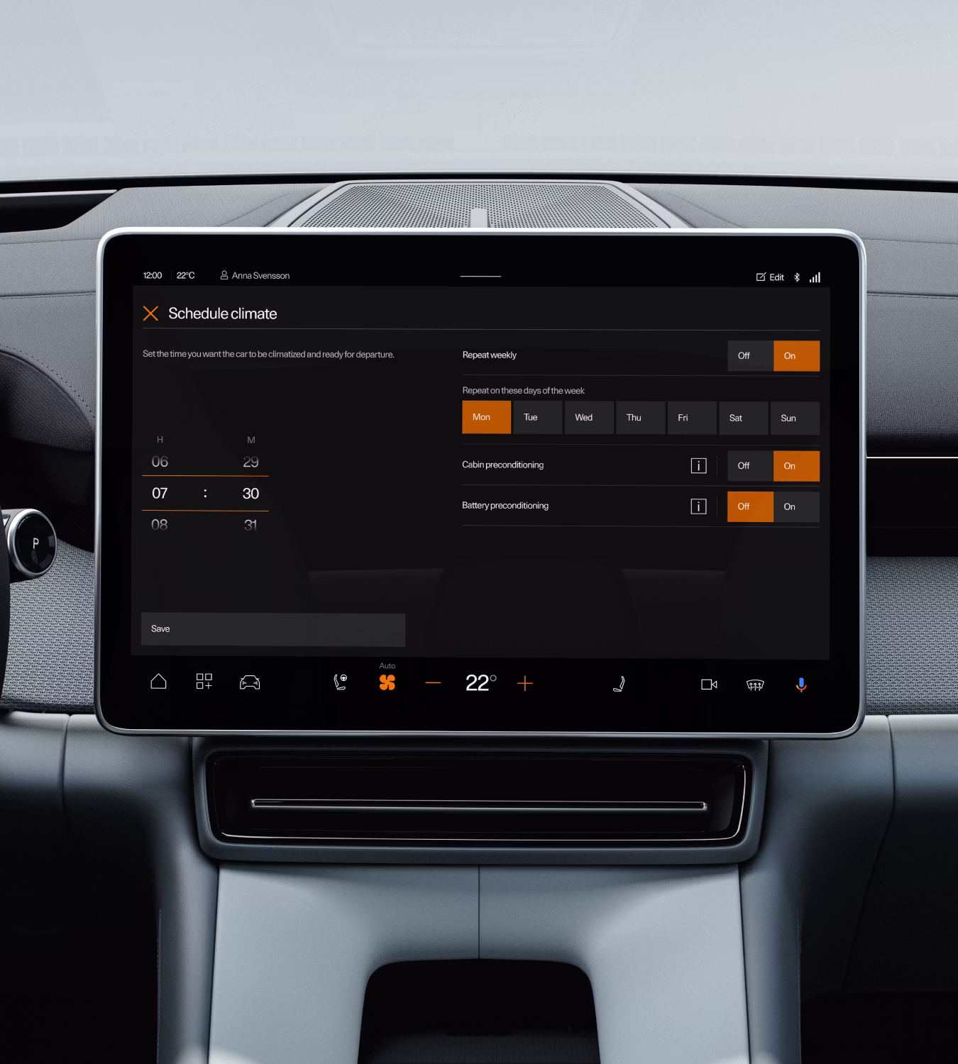 Polestar 4’s centre display screen showing the keep climate mode.