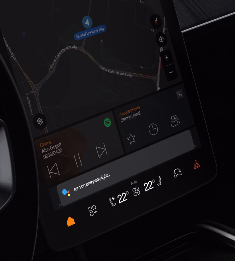 A close up of Polestar 3’s centre display focussing on a Google Assistant voice prompt.