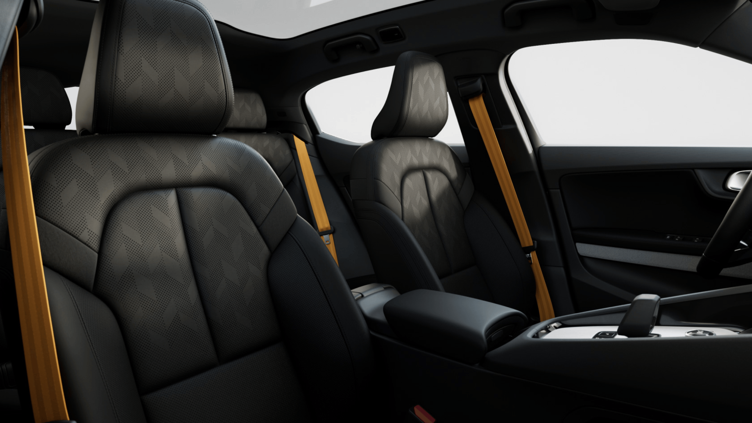 Polestar 2 seats with Bridge of Weir leather in Charcoal and Light Ash deco.