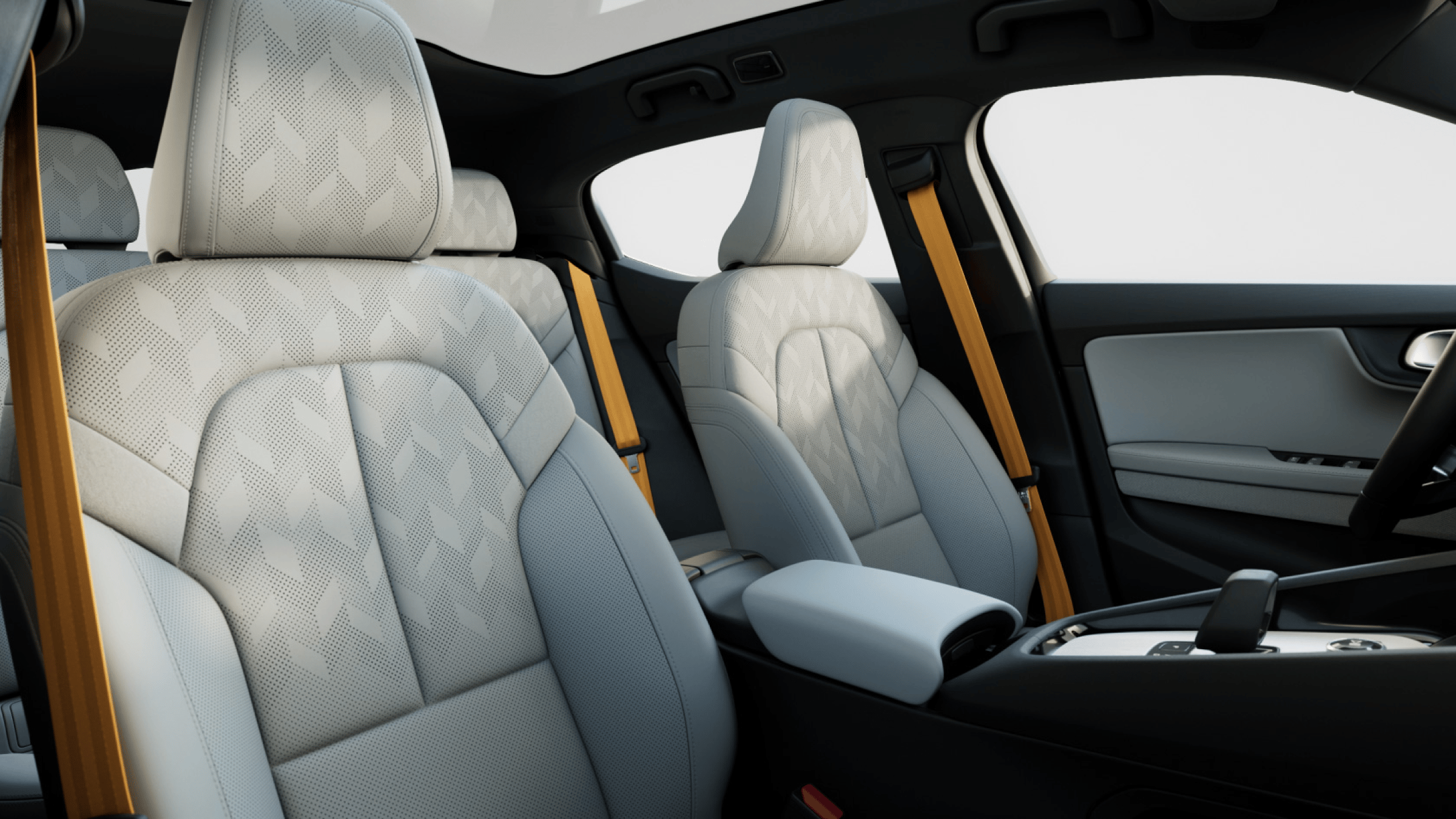 Polestar 2 seats with Bridge of Weir leather in Zinc and Light Ash deco.