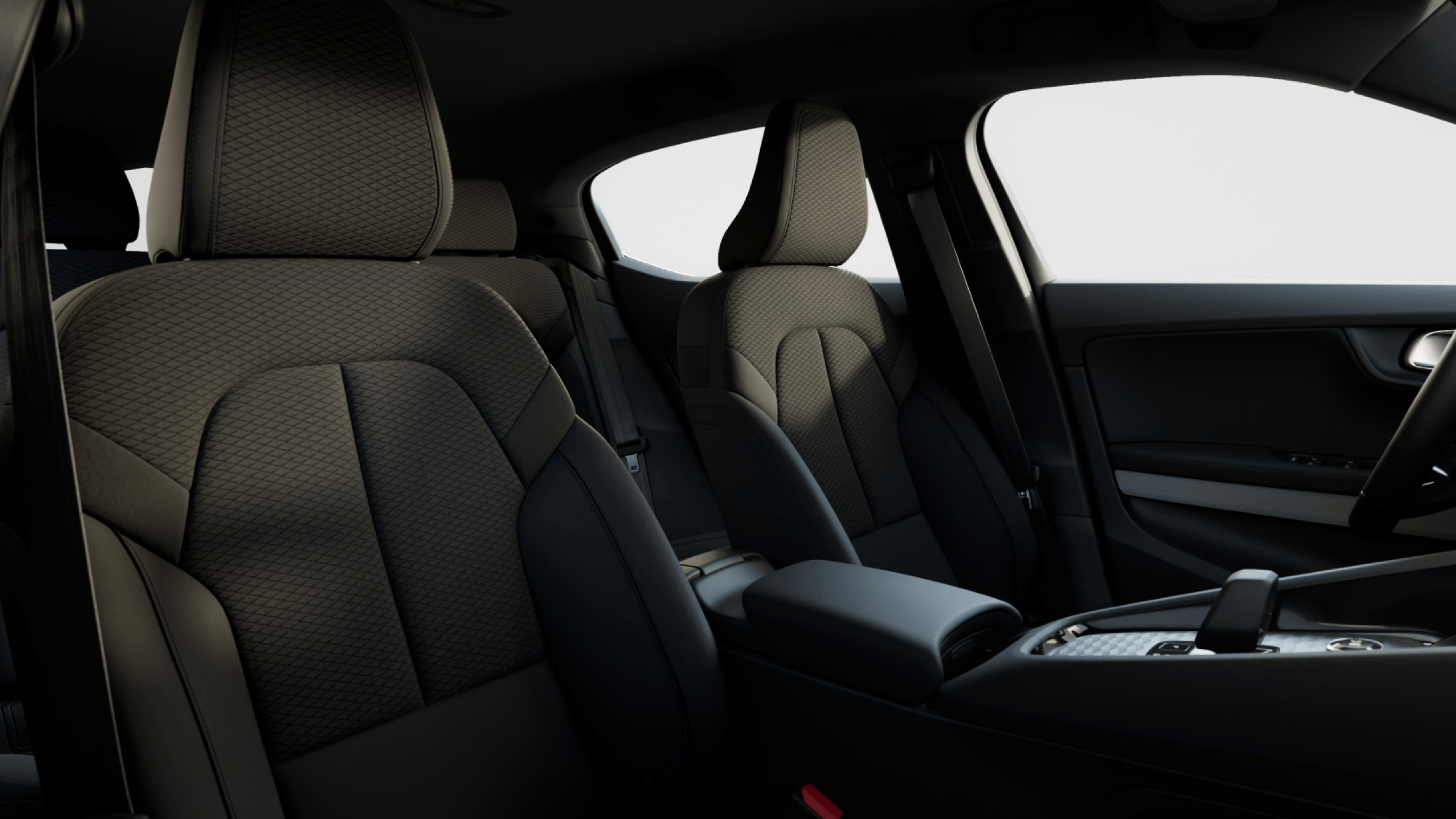 Polestar 2 seats with embossed textile in Charcoal with 3D etched deco.