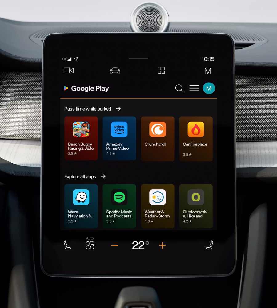 Polestar 2’s centre display with the Google Play Store shown on the screen.