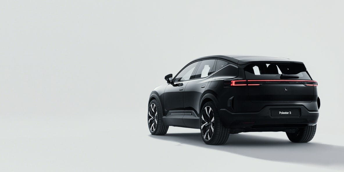 A black Polestar 3 shown against a completely white background.
