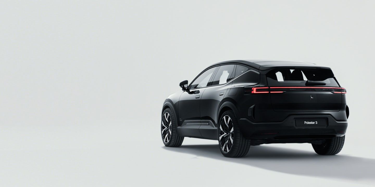 A black Polestar 3 shown against a completely white background.
