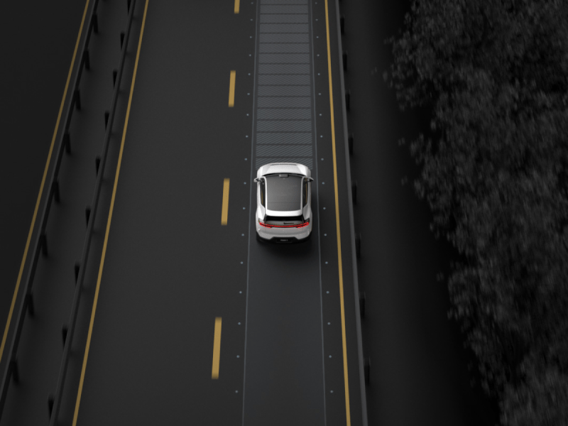 Polestar 3 driving in a line with bars extending from to the front to show sensory function.