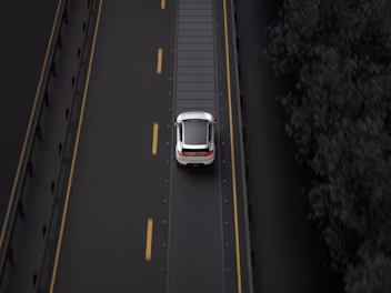 Polestar 3 driving in a line with bars extending from to the front to show sensory function.