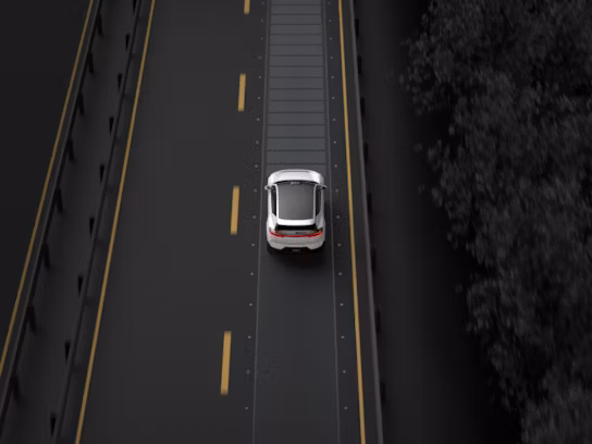 Polestar 3 driving in a line with bars extending from to the front to show sensory function.