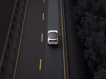 Polestar 3 driving in a line with bars extending from to the front to show sensory function.