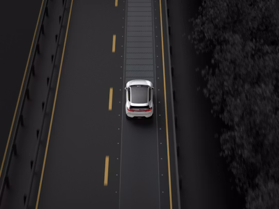 Polestar 3 driving in a line with bars extending from to the front to show sensory function.