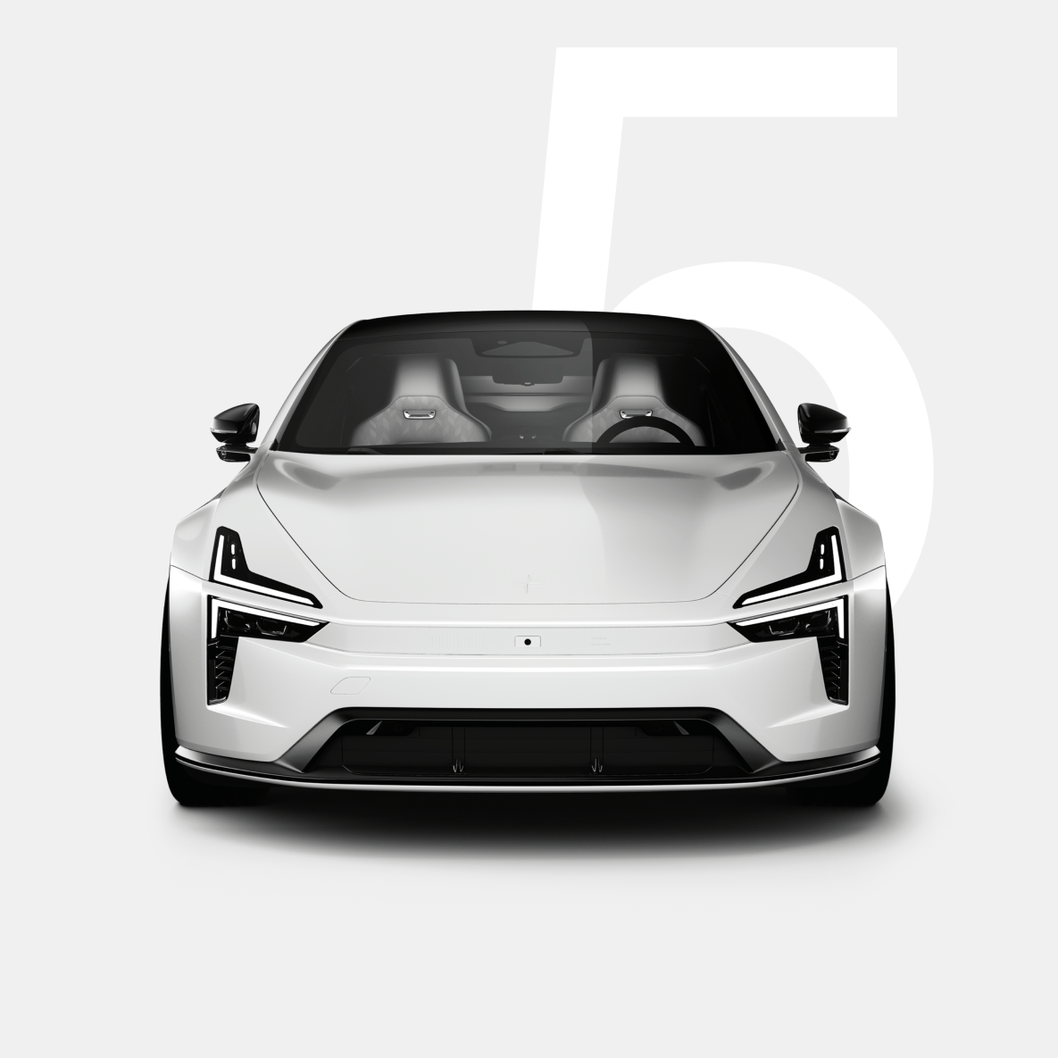 A white Polestar 5 from the front.