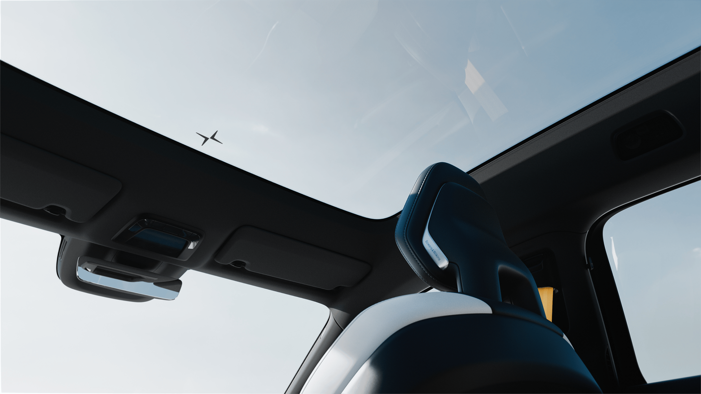 A view of the UV-treated panoramic view from the interior with a blue and white sky background.