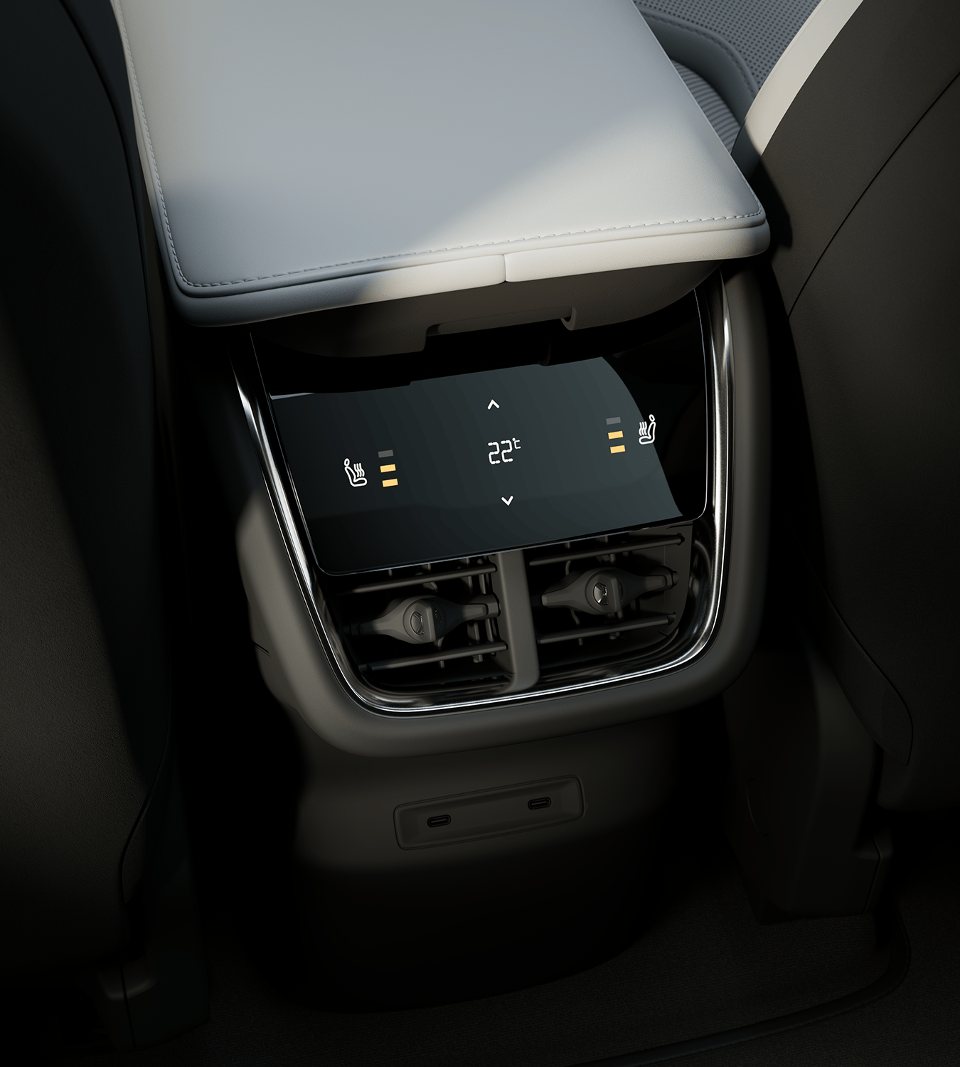 Polestar 3’s rear touchscreen interface with rear climate controls and vent.